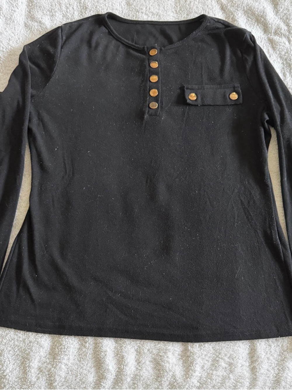 Size L. SHEIN Black Knit Top with Gold Button Trim